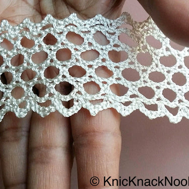Off White Embroidery Mesh Design Crochet Thread Lace Trim, Trim By Yard